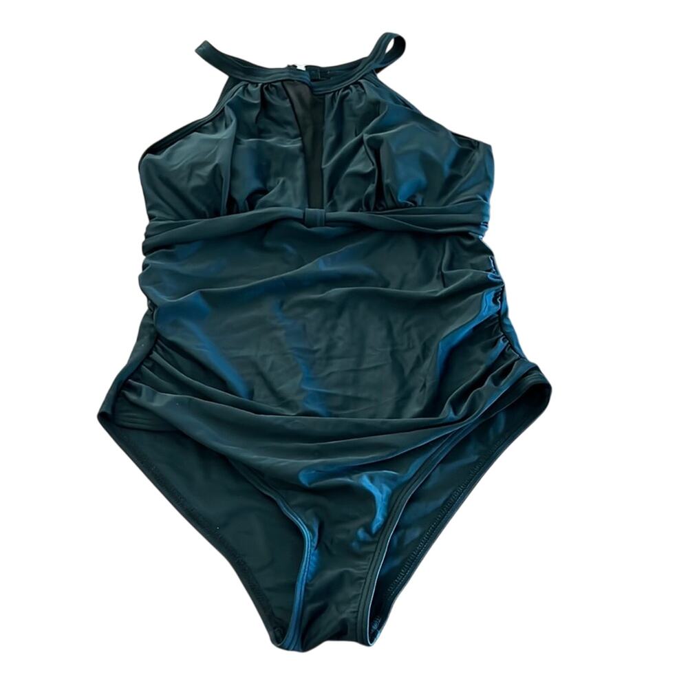 Tempt Me Black High Neck Slimming Ruched One Piece Swimsuit Woman Size Medium